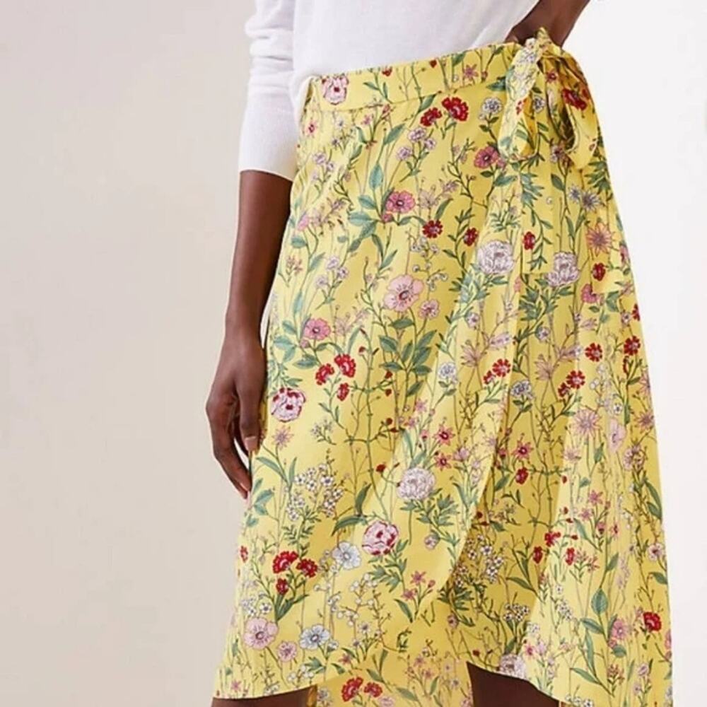 Loft yellow, pink, and green midi‎ floral tied waist wrap shirt size 14